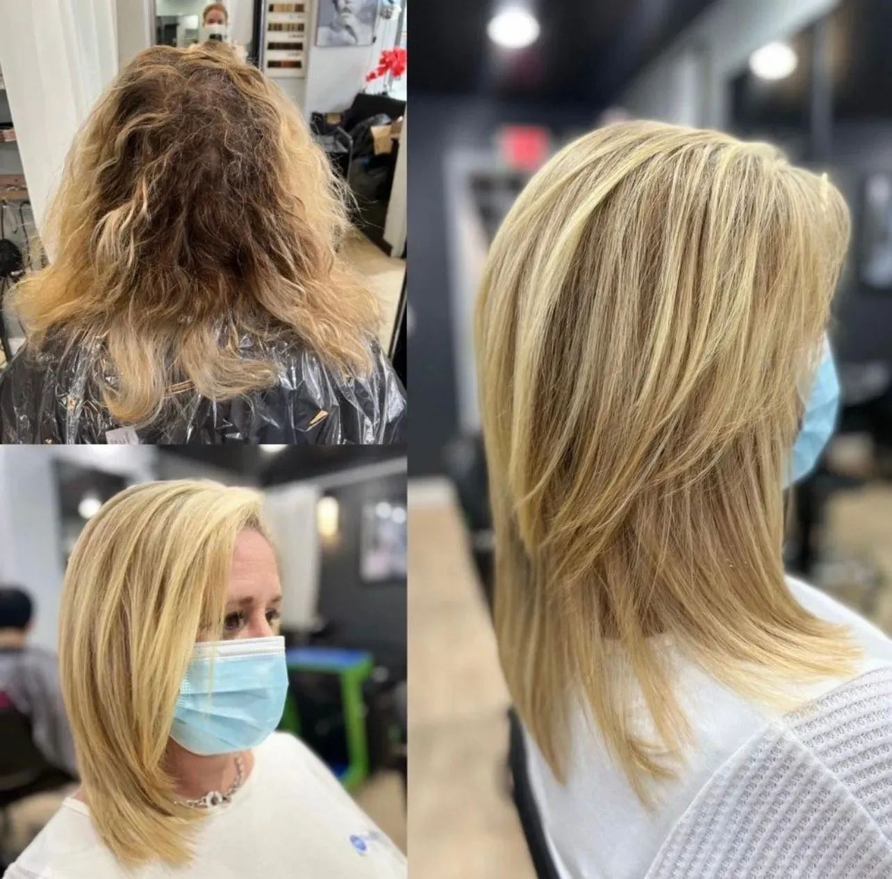 Blonde layered haircut transformation