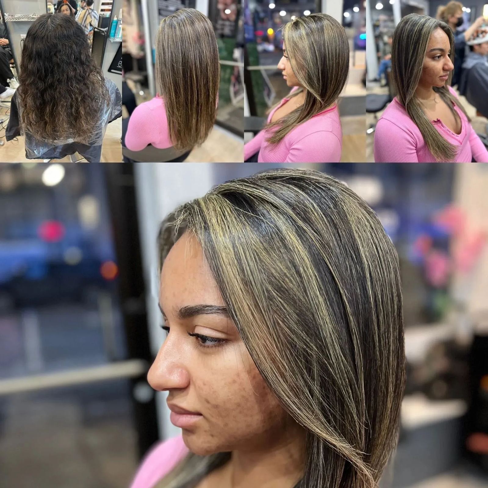 Brunette with dimensional highlights transformation
