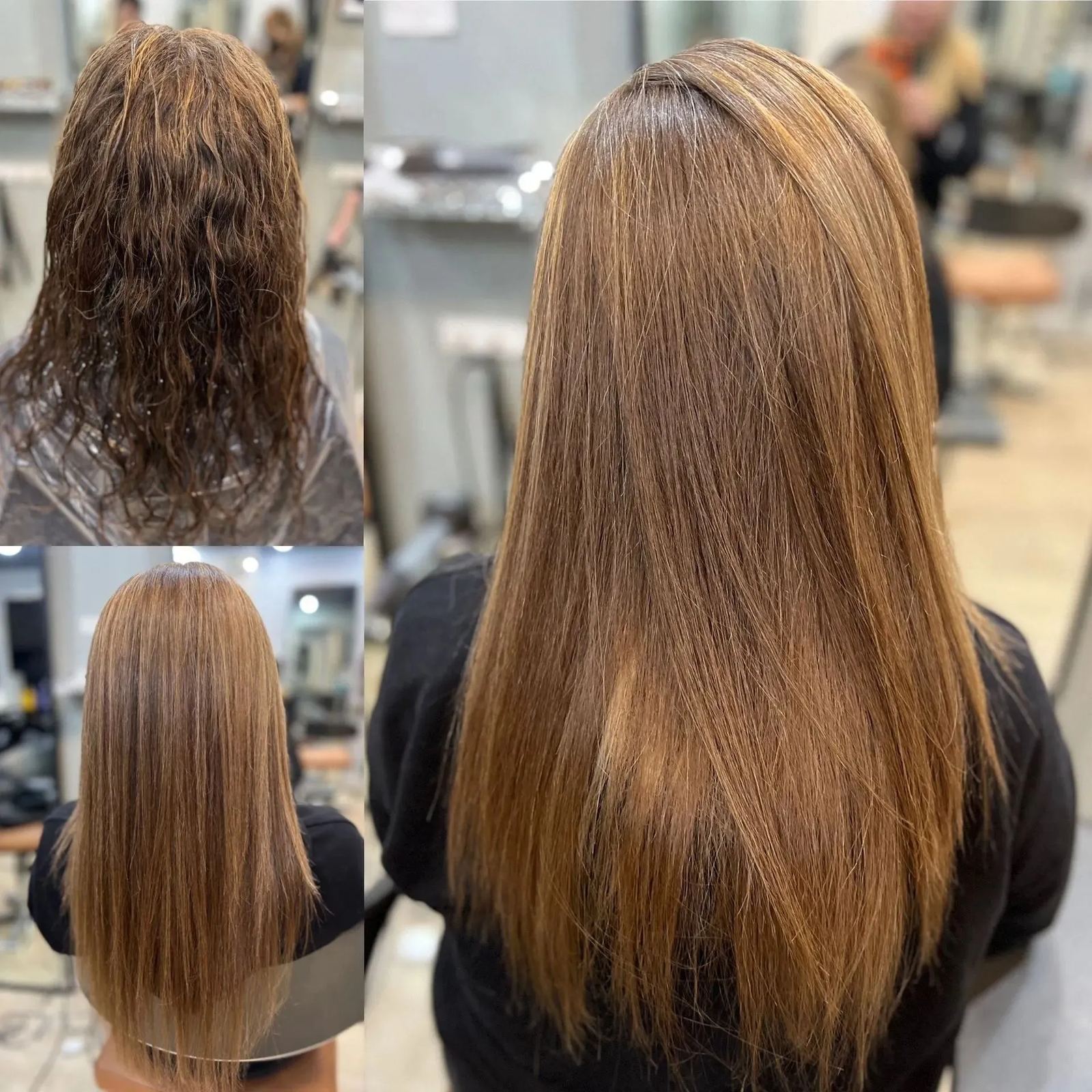 Sleek straight brunette color transformation
