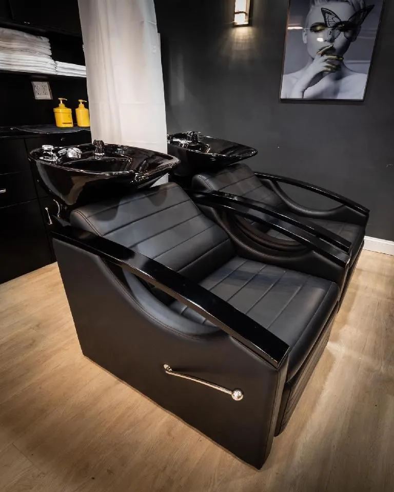 Black shampoo backwash chairs at Zoe Hair Studio